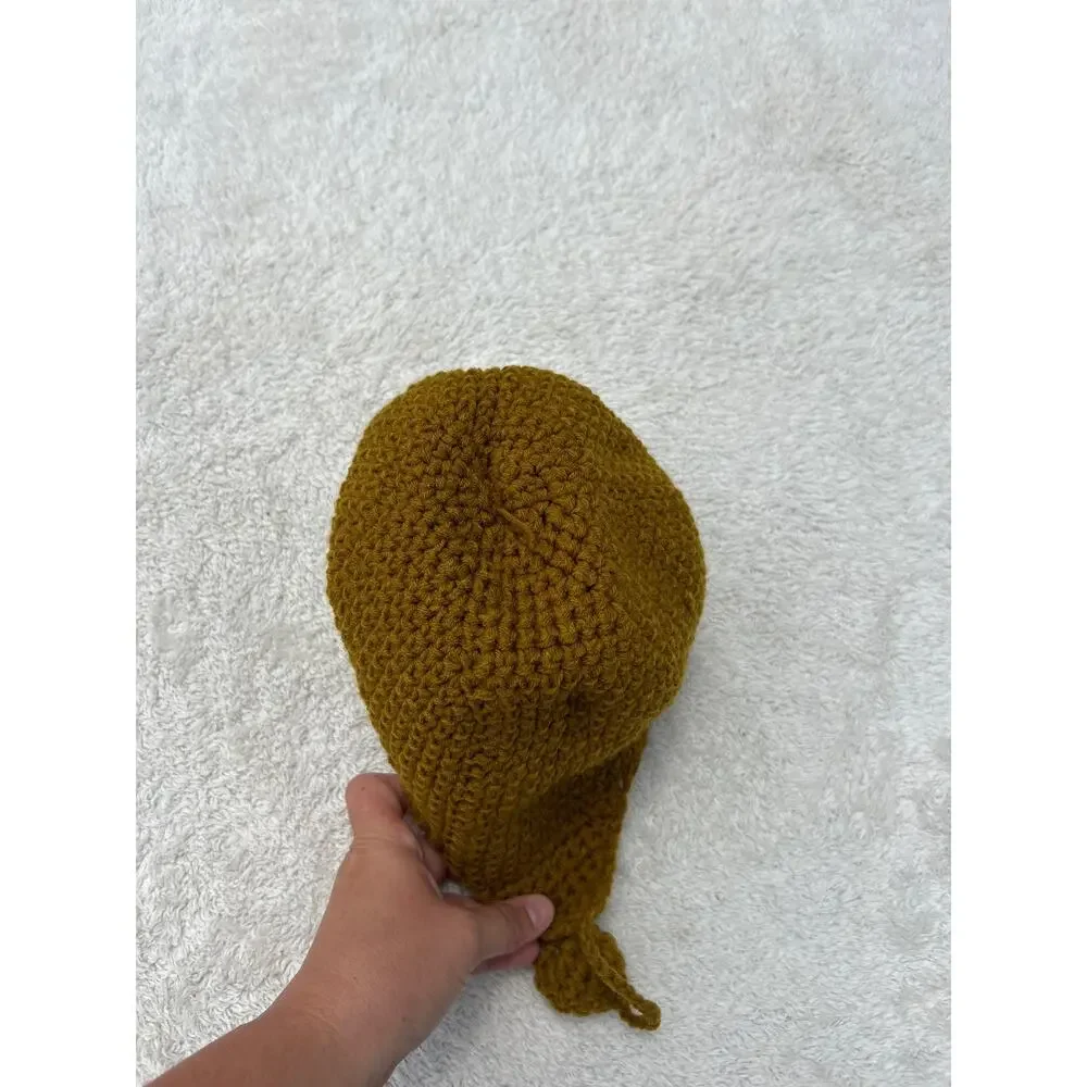 Handmade Monkey Hat Knit Bear Beanie Hat Brown Alpaca Fleece Lined 3D